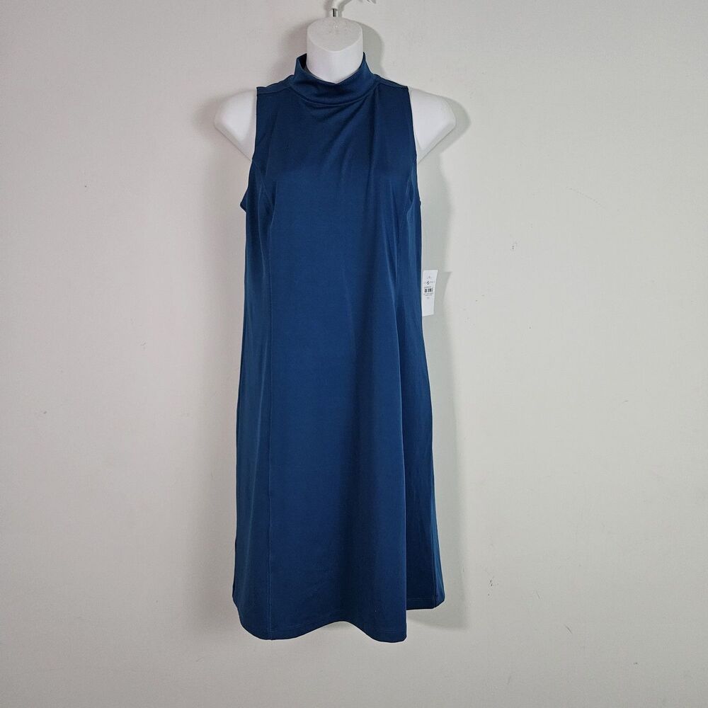 Lou & Grey Athletic Dress XS Lush Cobalt Blue Luvstretch Mock Neck Halter Sporty